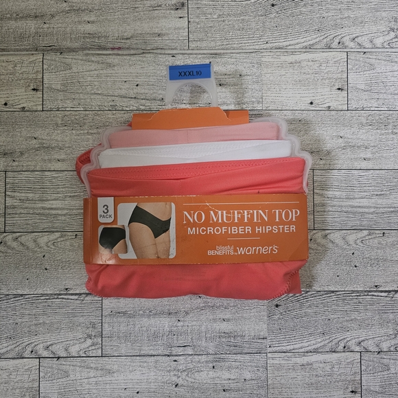 Warner's Other - Warner's No Muffin Top Microfiber Hipster 3-Pack - Pink, White, Coral Size XXL
